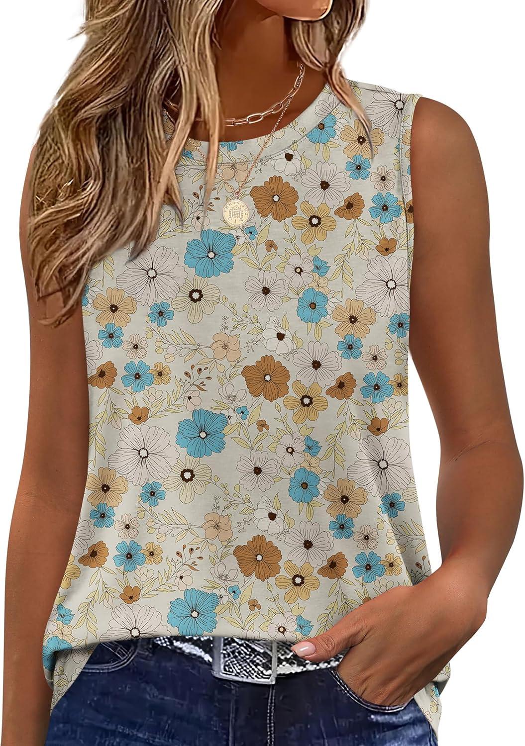 imageSAMPEEL Womens Tank Tops Loose Casual Summer Tops Crew Neck Basic Sleeveless Shirts Trendy 2025Zprint 1