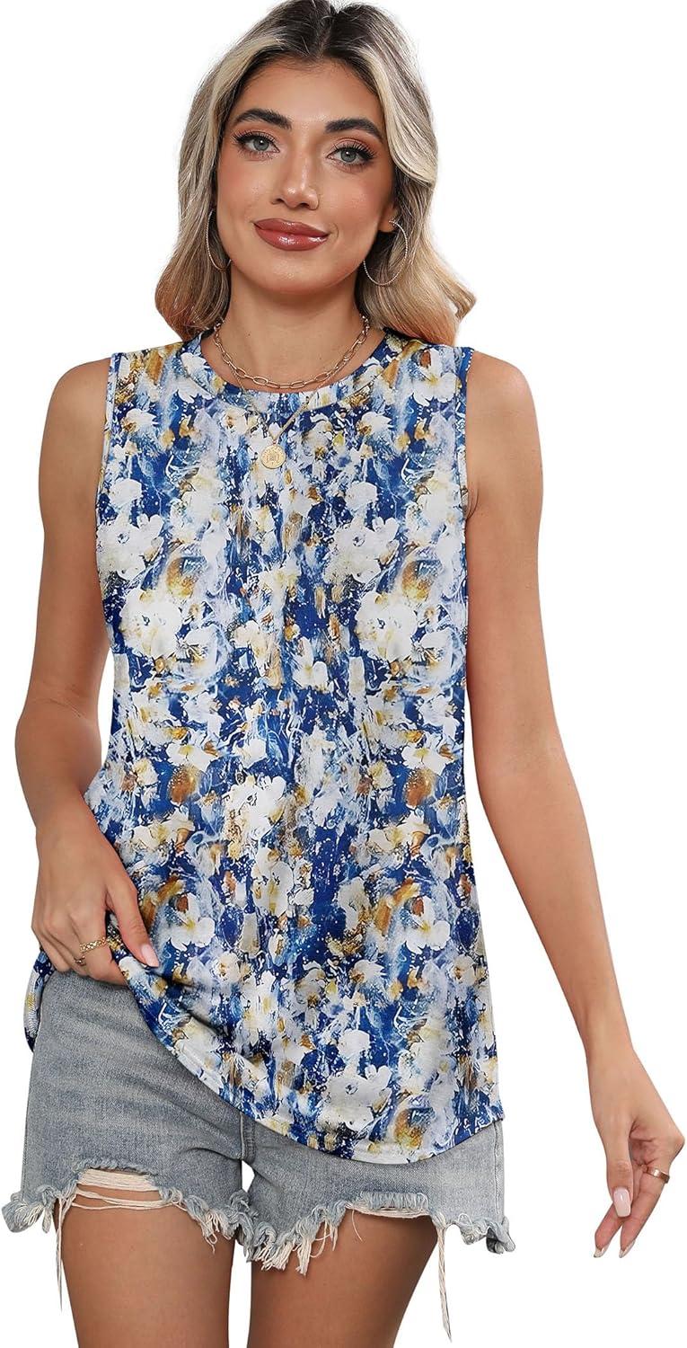 imageSAMPEEL Womens Tank Tops Loose Casual Summer Tops Crew Neck Basic Sleeveless Shirts Trendy 2025Zprint 2