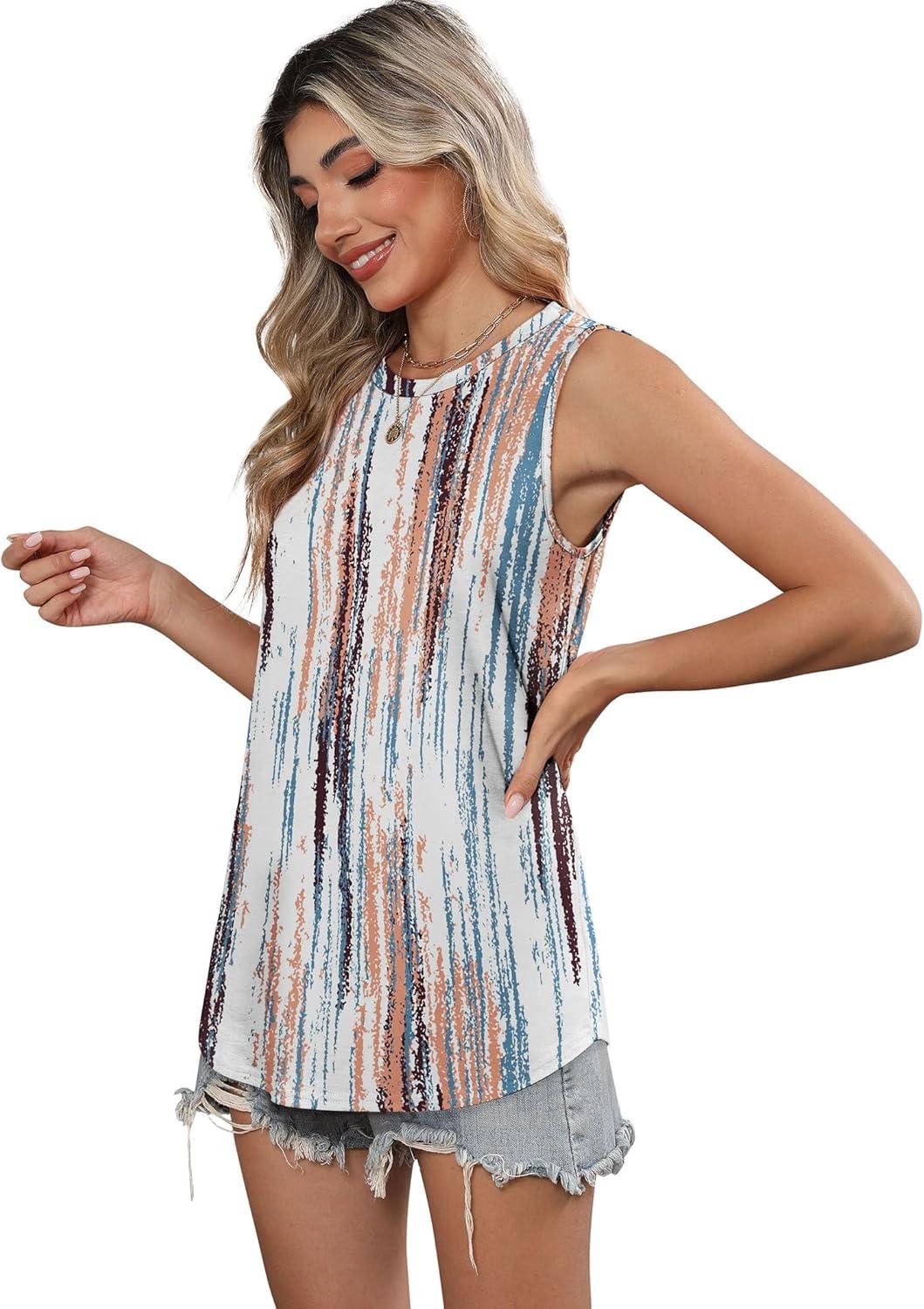 imageSAMPEEL Womens Tank Tops Loose Casual Summer Tops Crew Neck Basic Sleeveless Shirts Trendy 2025Ztiedye Print