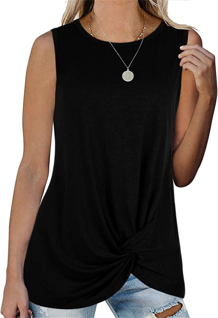 imageSAMPEEL Womens Tank Tops Twist Knot Summer Sleeveless01black