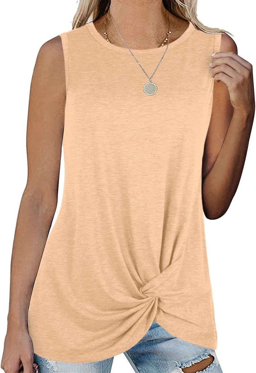 imageSAMPEEL Womens Tank Tops Twist Knot Summer Sleeveless03apricot