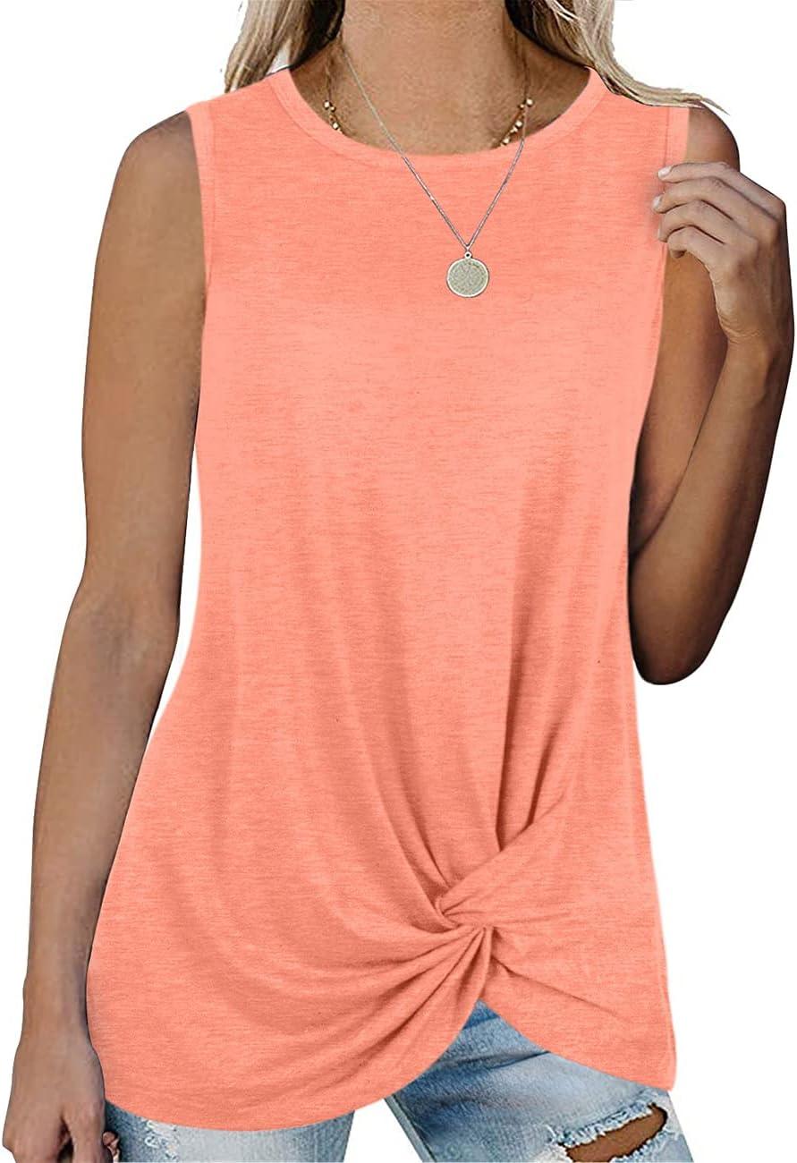 imageSAMPEEL Womens Tank Tops Twist Knot Summer Sleeveless04coral