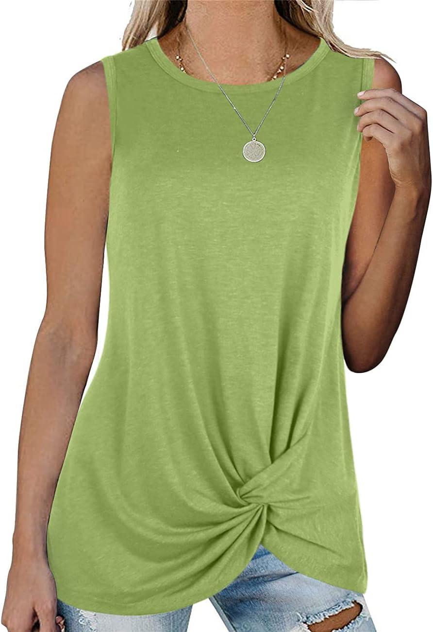 imageSAMPEEL Womens Tank Tops Twist Knot Summer Sleeveless06grassgreen