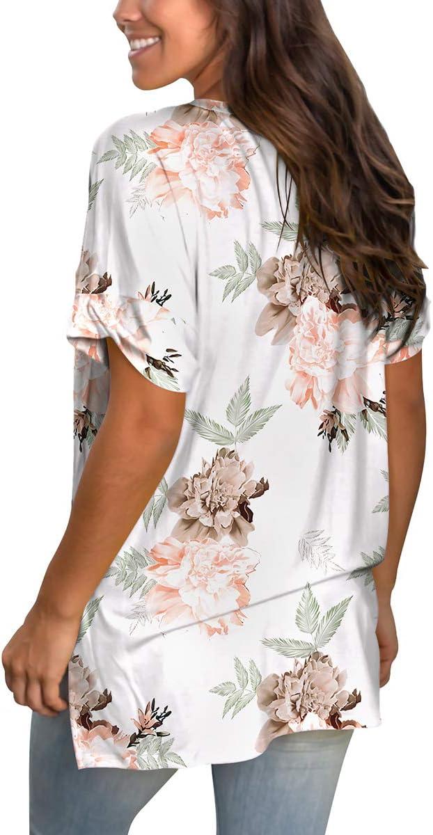imageSAMPEEL Womens V Neck T Shirts Casual Rolled Short Sleeve Side Split Summer Tops Loose Fit25pink Rose F
