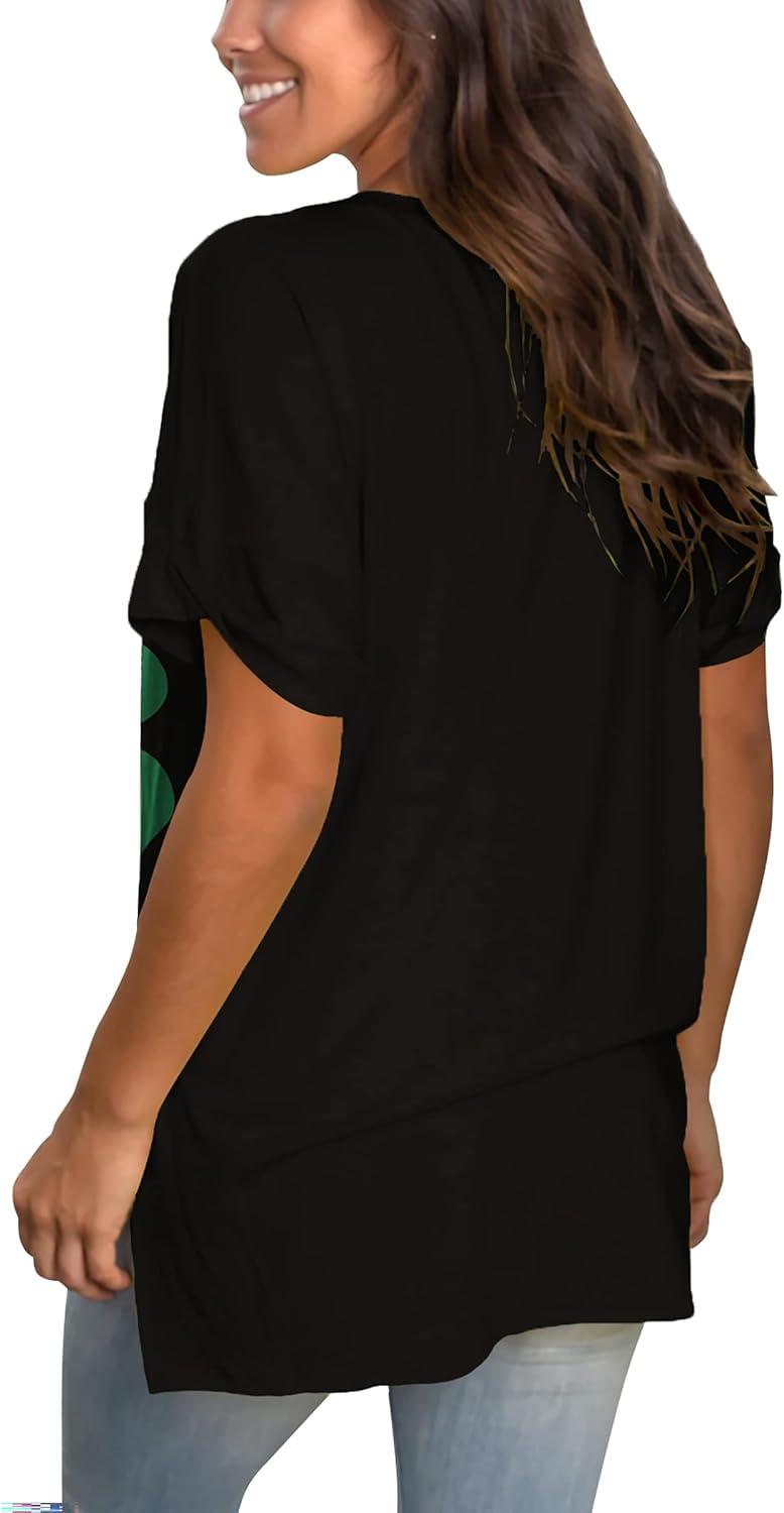 imageSAMPEEL Womens V Neck T Shirts Casual Rolled Short Sleeve Side Split Summer Tops Loose Fit52blackclover