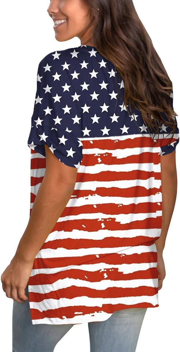 imageSAMPEEL Womens V Neck T Shirts Casual Rolled Short Sleeve Side Split Summer Tops Loose Fit52usa Flag B