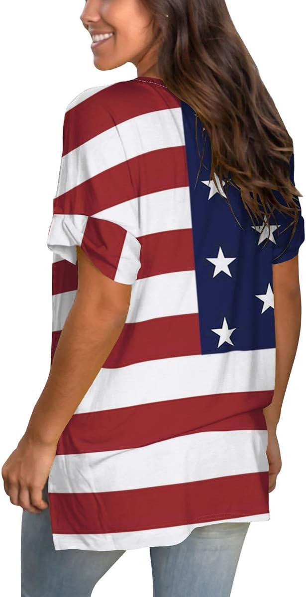 imageSAMPEEL Womens V Neck T Shirts Casual Rolled Short Sleeve Side Split Summer Tops Loose Fit52usa Flag a