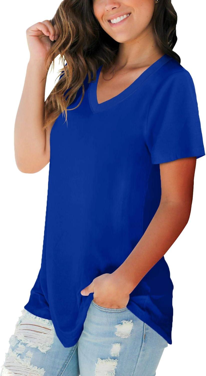 imageSAMPEEL Womens V Neck TShirts Casual Summer Loose Fit Short Sleeve Tops Basic TeesBlue