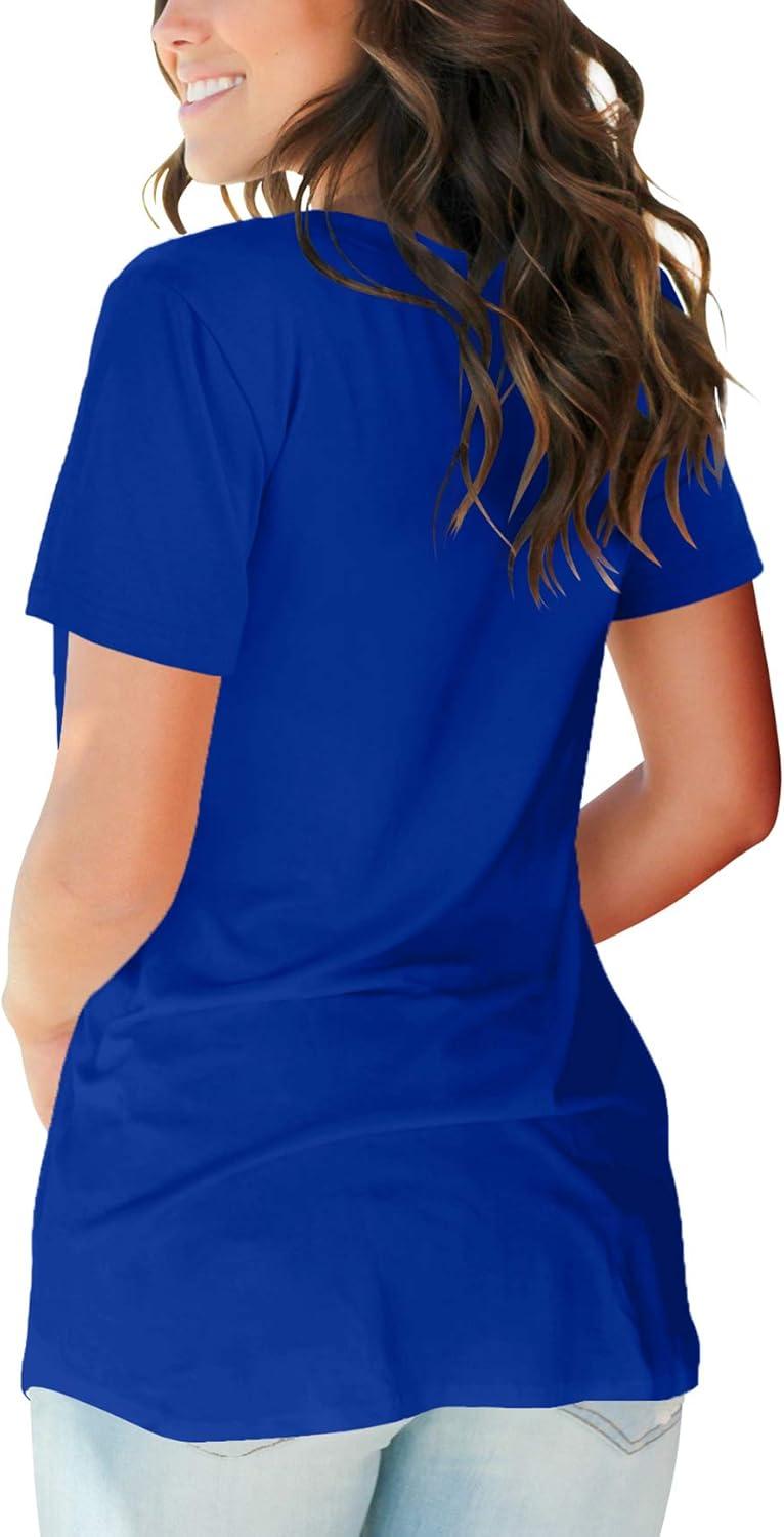 imageSAMPEEL Womens V Neck TShirts Casual Summer Loose Fit Short Sleeve Tops Basic TeesBlue