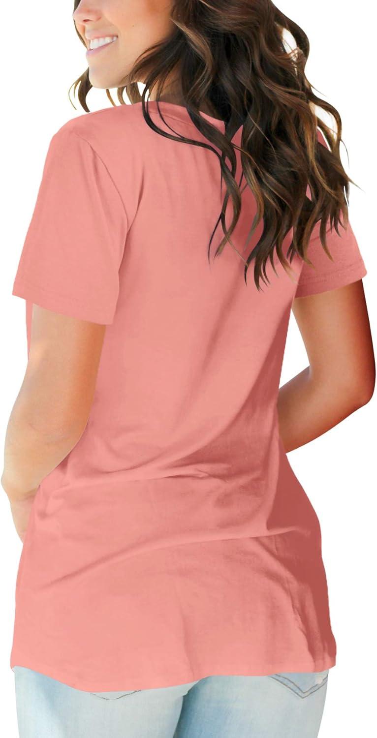 imageSAMPEEL Womens V Neck TShirts Casual Summer Loose Fit Short Sleeve Tops Basic TeesCoral