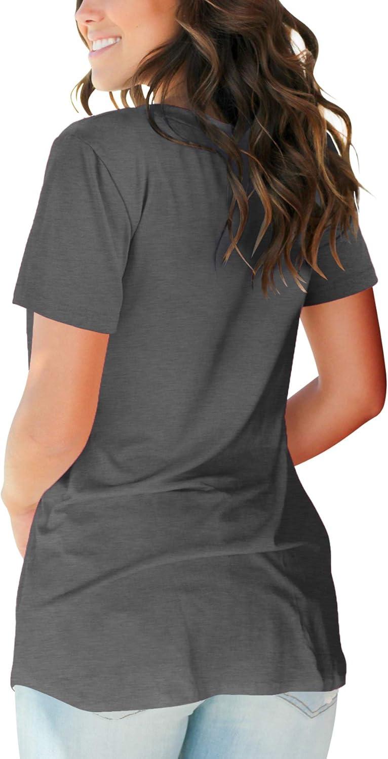 imageSAMPEEL Womens V Neck TShirts Casual Summer Loose Fit Short Sleeve Tops Basic TeesDeep Grey