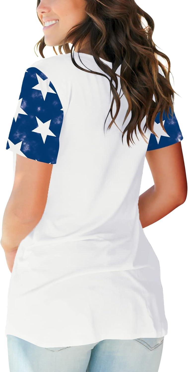 imageSAMPEEL Womens V Neck TShirts Casual Summer Loose Fit Short Sleeve Tops Basic TeesFlag