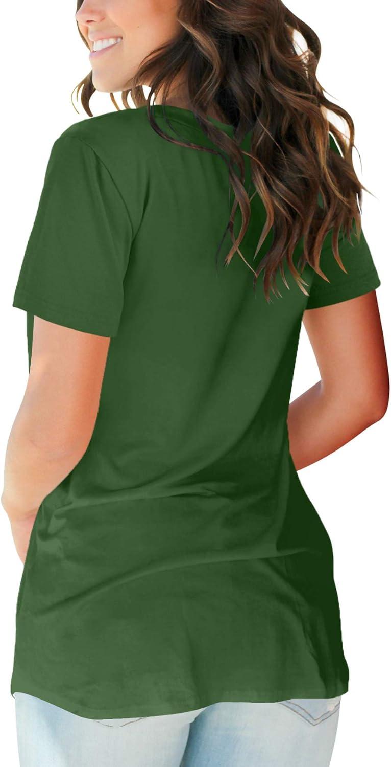 imageSAMPEEL Womens V Neck TShirts Casual Summer Loose Fit Short Sleeve Tops Basic TeesGreen