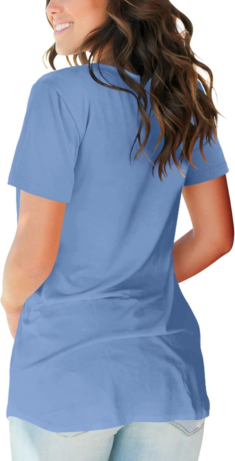 imageSAMPEEL Womens V Neck TShirts Casual Summer Loose Fit Short Sleeve Tops Basic TeesLight Blue
