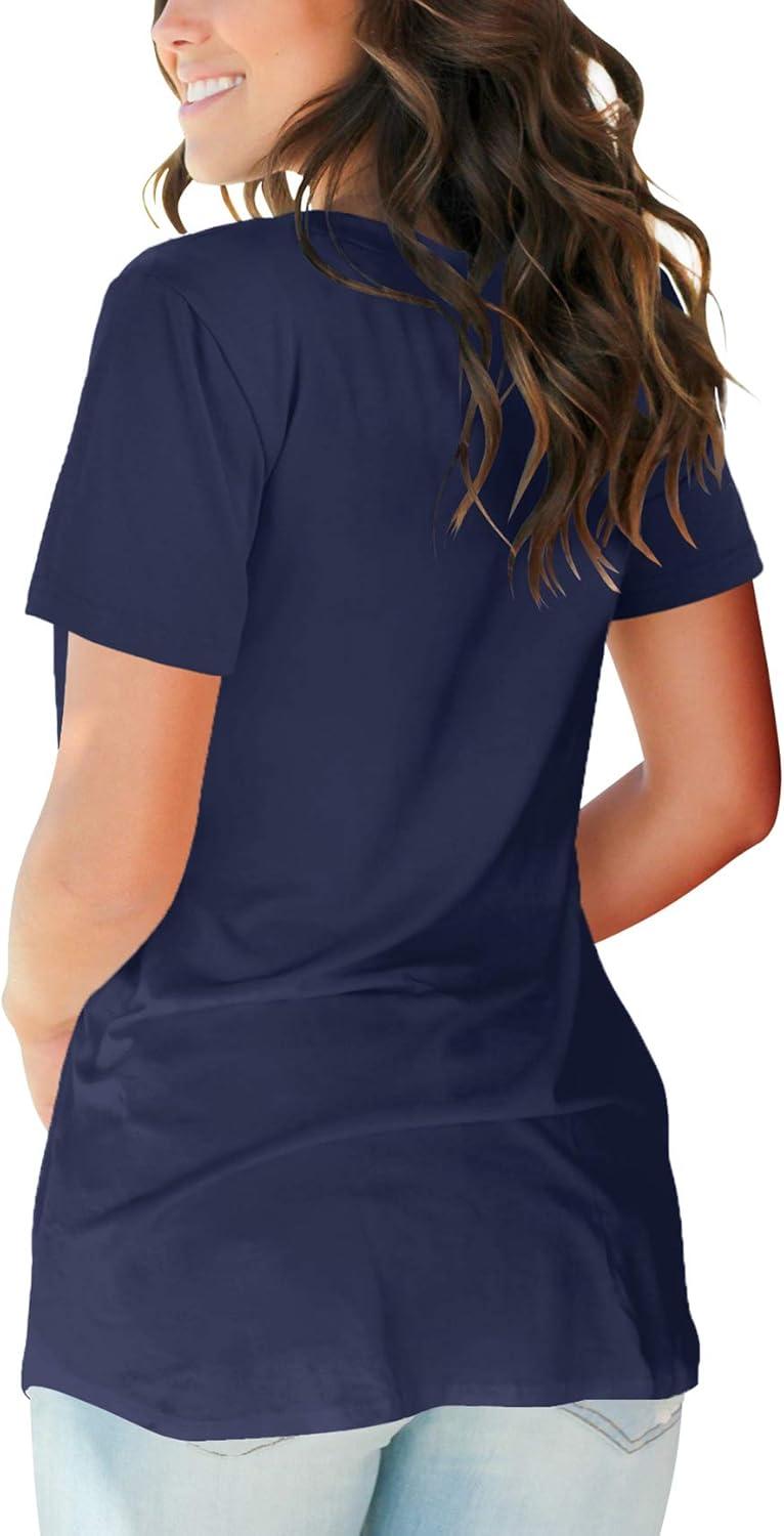 imageSAMPEEL Womens V Neck TShirts Casual Summer Loose Fit Short Sleeve Tops Basic TeesNavyblue