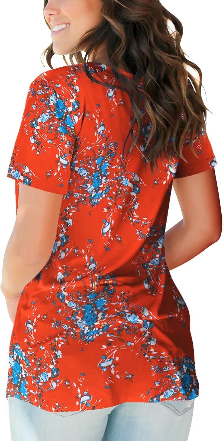 imageSAMPEEL Womens V Neck TShirts Casual Summer Loose Fit Short Sleeve Tops Basic TeesRed Floral