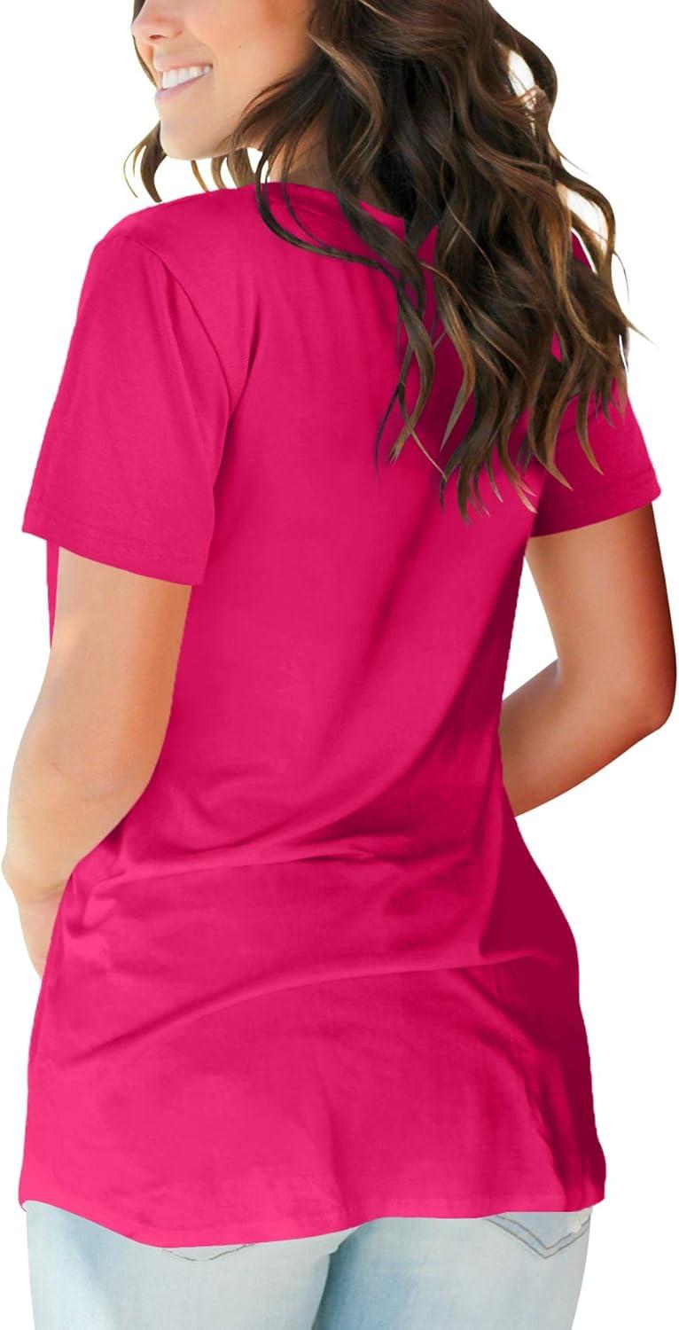 imageSAMPEEL Womens V Neck TShirts Casual Summer Loose Fit Short Sleeve Tops Basic TeesRose Red