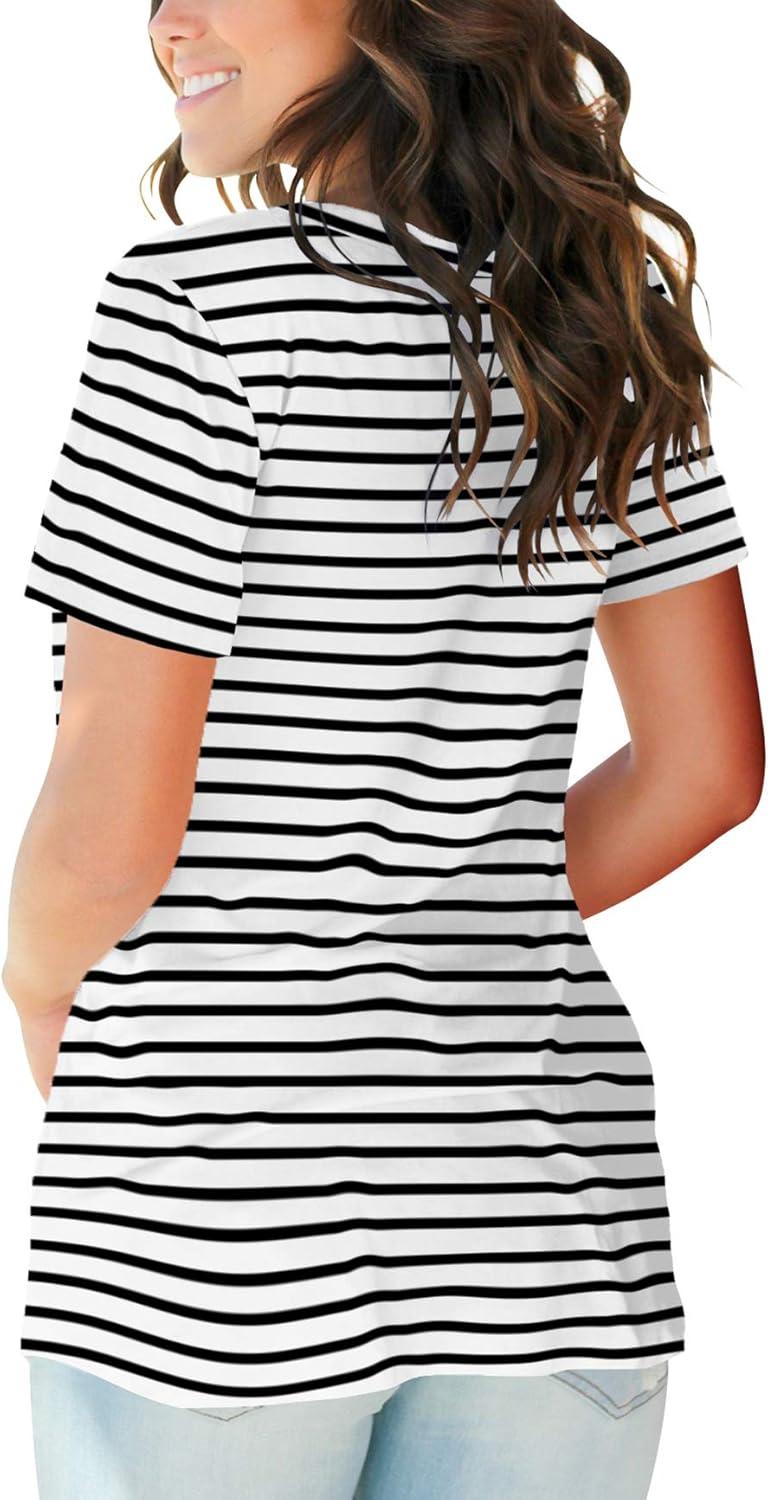 imageSAMPEEL Womens V Neck TShirts Casual Summer Loose Fit Short Sleeve Tops Basic TeesStripe Black