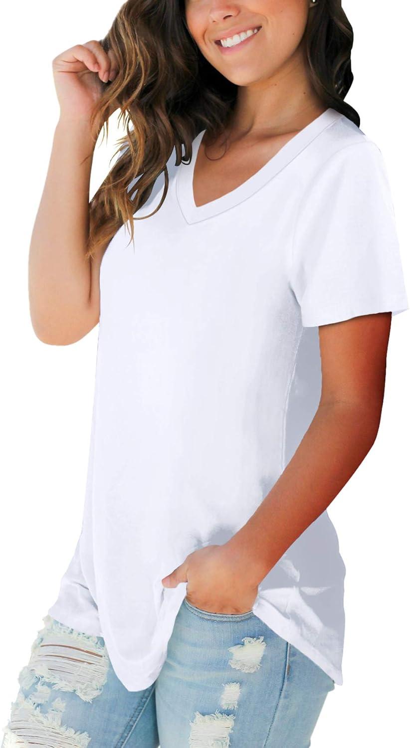 imageSAMPEEL Womens V Neck TShirts Casual Summer Loose Fit Short Sleeve Tops Basic TeesWhite