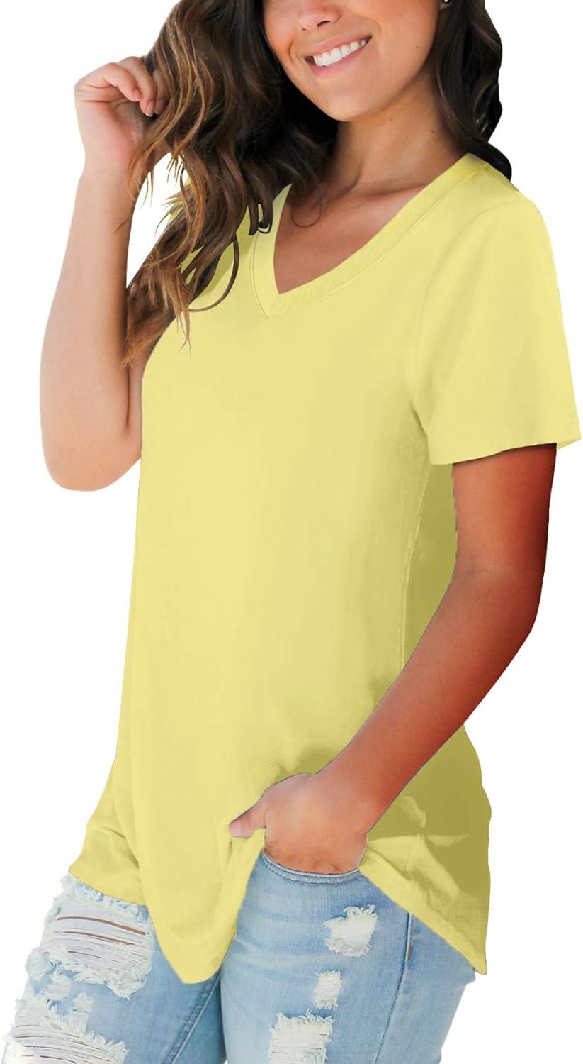 imageSAMPEEL Womens V Neck TShirts Casual Summer Loose Fit Short Sleeve Tops Basic TeesYellow