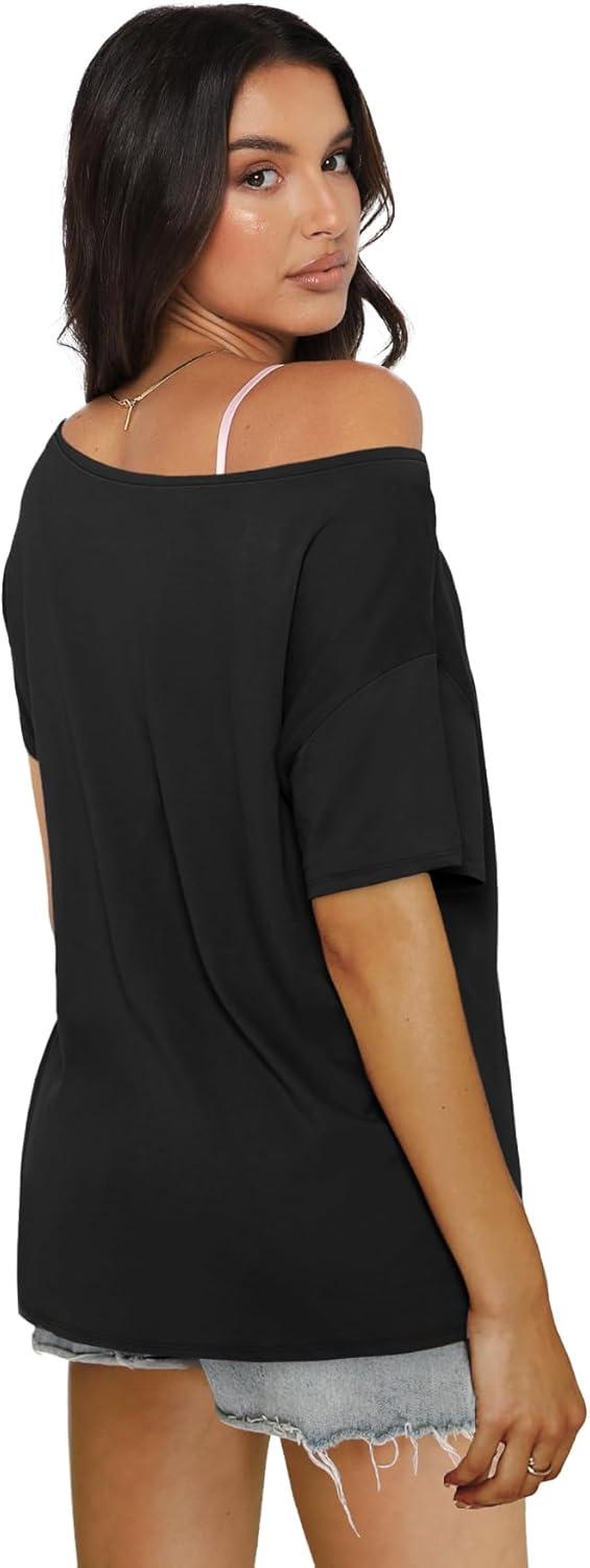 imageSAMPEEL Womens Workout Tops Oversized T Shirts Loose Fit Crewneck Short Sleeve Summer Sun Protection UPF 50All Black