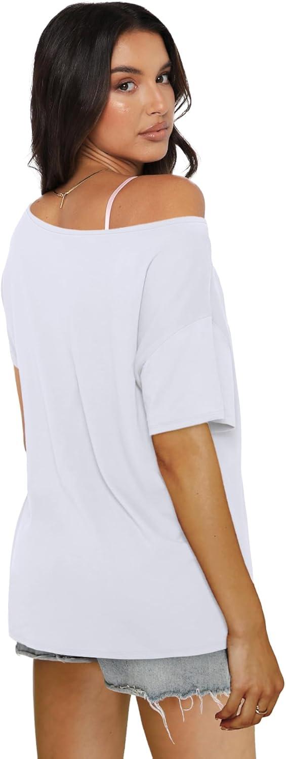 imageSAMPEEL Womens Workout Tops Oversized T Shirts Loose Fit Crewneck Short Sleeve Summer Sun Protection UPF 50All White