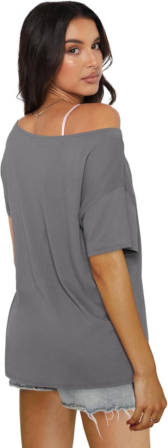 imageSAMPEEL Womens Workout Tops Oversized T Shirts Loose Fit Crewneck Short Sleeve Summer Sun Protection UPF 50Gray