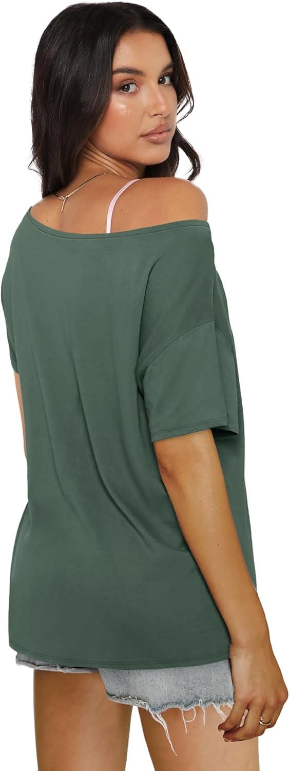 imageSAMPEEL Womens Workout Tops Oversized T Shirts Loose Fit Crewneck Short Sleeve Summer Sun Protection UPF 50Green