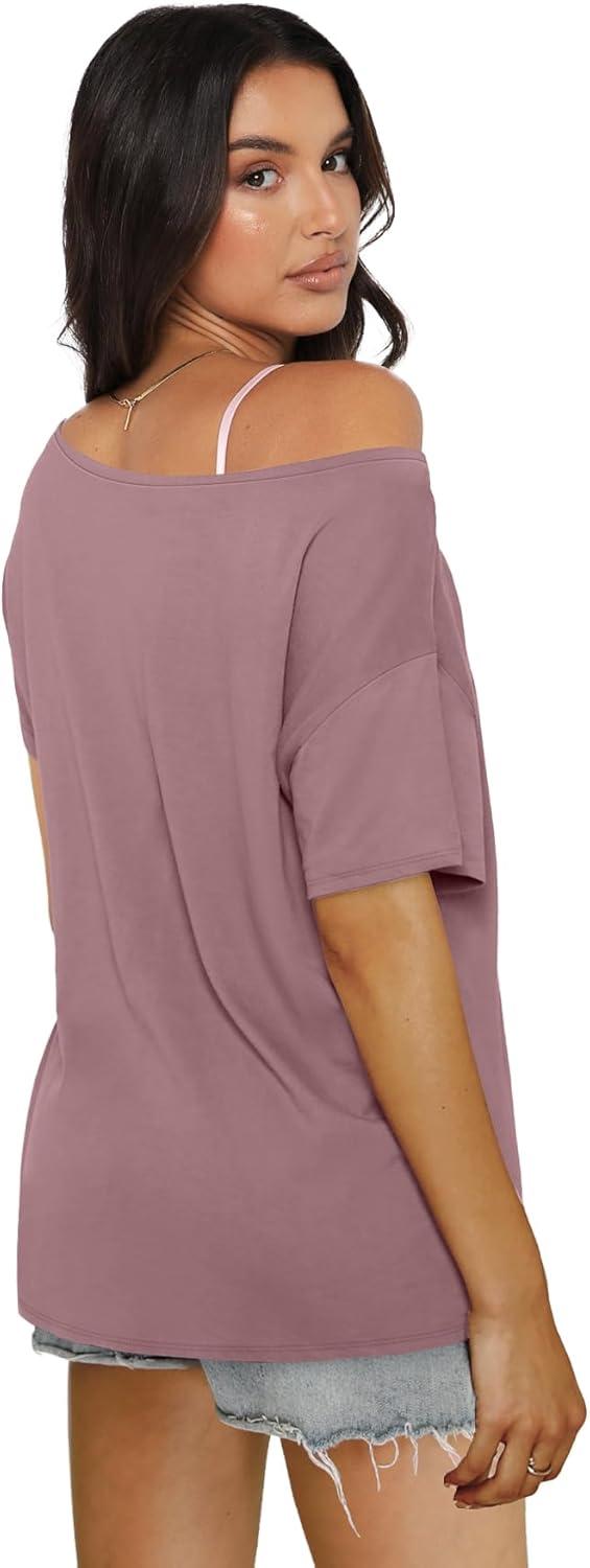 imageSAMPEEL Womens Workout Tops Oversized T Shirts Loose Fit Crewneck Short Sleeve Summer Sun Protection UPF 50Pink