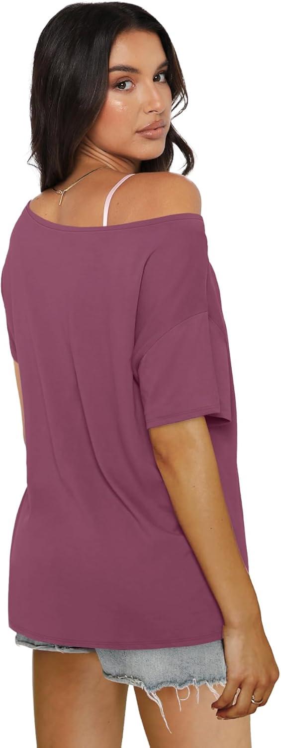 imageSAMPEEL Womens Workout Tops Oversized T Shirts Loose Fit Crewneck Short Sleeve Summer Sun Protection UPF 50Purple Pink