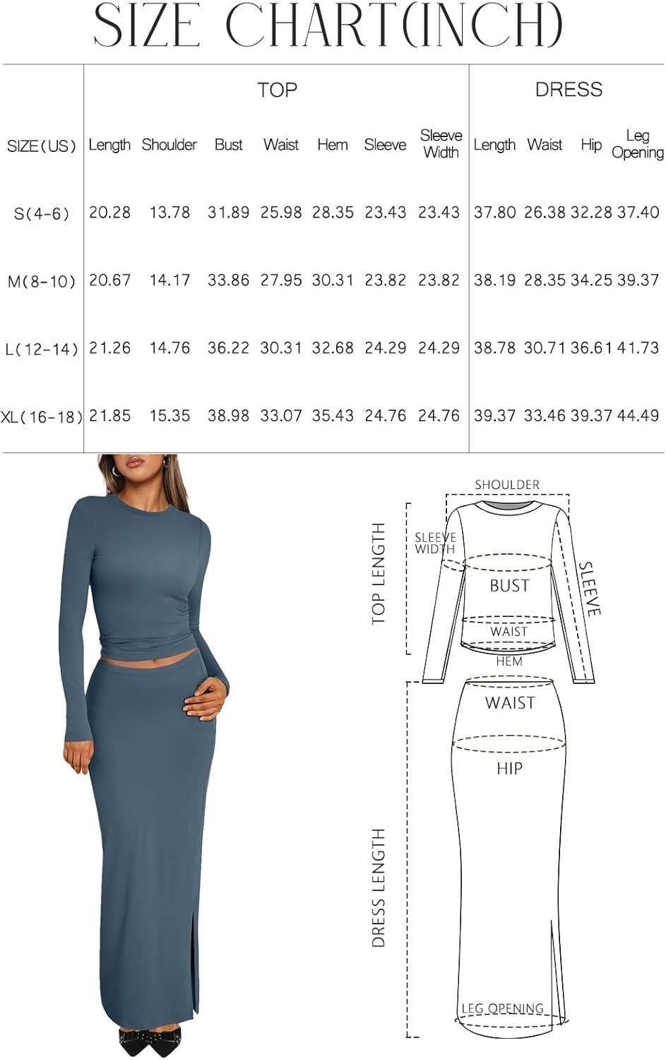 imageTrendy Queen 2 Piece Skirts Sets for Women Long Sleeve Crew Neck Crop Tops Bodycon Maxi Matching ClothesCoffeegrey