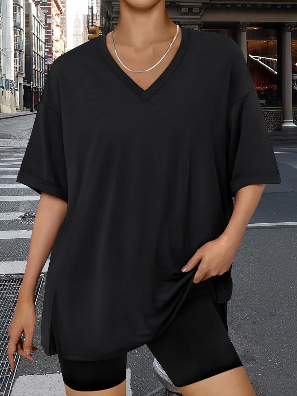 imageTrendy Queen Oversized Tshirts for Women Workout Plus Size Tops V Neck Short Sleeve Gym Shirts Casual Loose Fit Basic TeesArmy Green