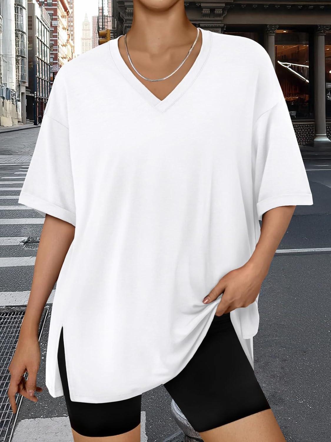 imageTrendy Queen Oversized Tshirts for Women Workout Plus Size Tops V Neck Short Sleeve Gym Shirts Casual Loose Fit Basic TeesBlack