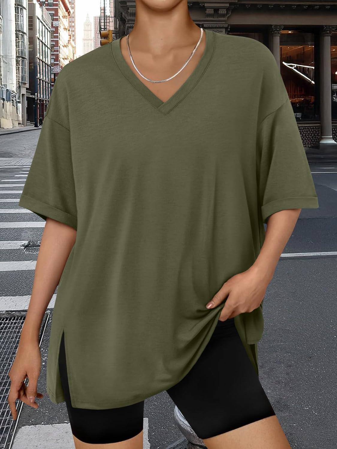 imageTrendy Queen Oversized Tshirts for Women Workout Plus Size Tops V Neck Short Sleeve Gym Shirts Casual Loose Fit Basic TeesGrey