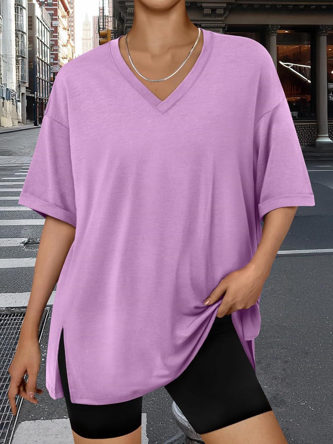 imageTrendy Queen Oversized Tshirts for Women Workout Plus Size Tops V Neck Short Sleeve Gym Shirts Casual Loose Fit Basic TeesYellow