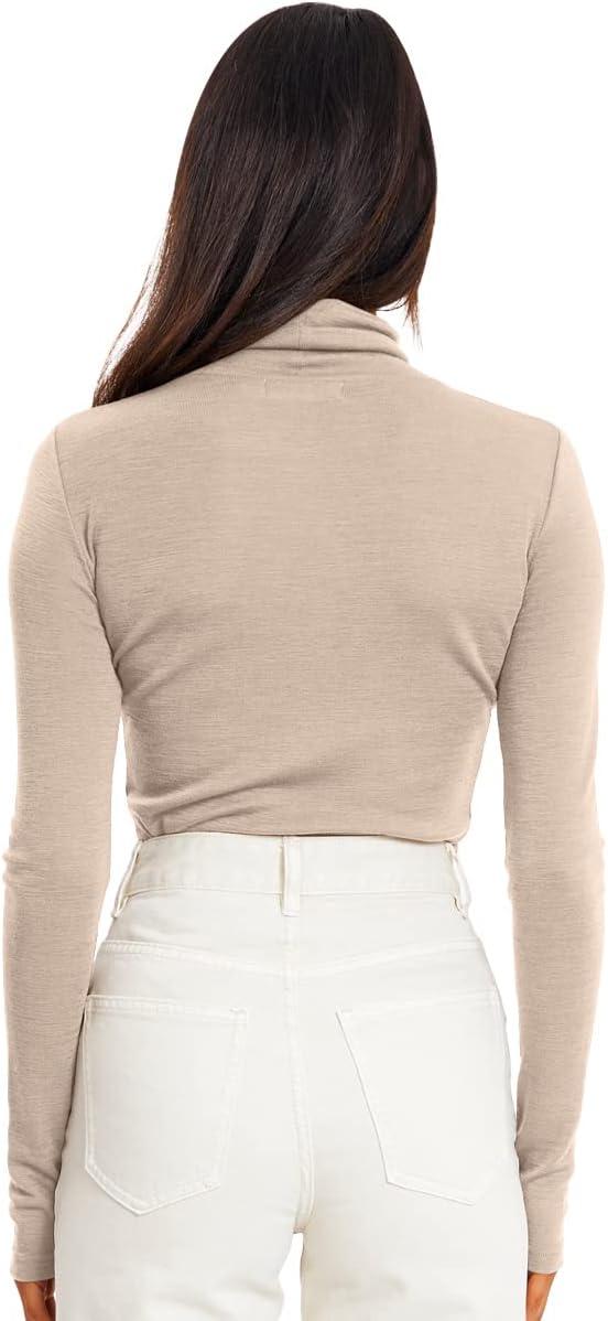 imageTrendy Queen Womens Mock Turtleneck Long Sleeve Shirts Fall Fashion Basic Layering Slim Fit Soft Thermal Underwear TopsBeige