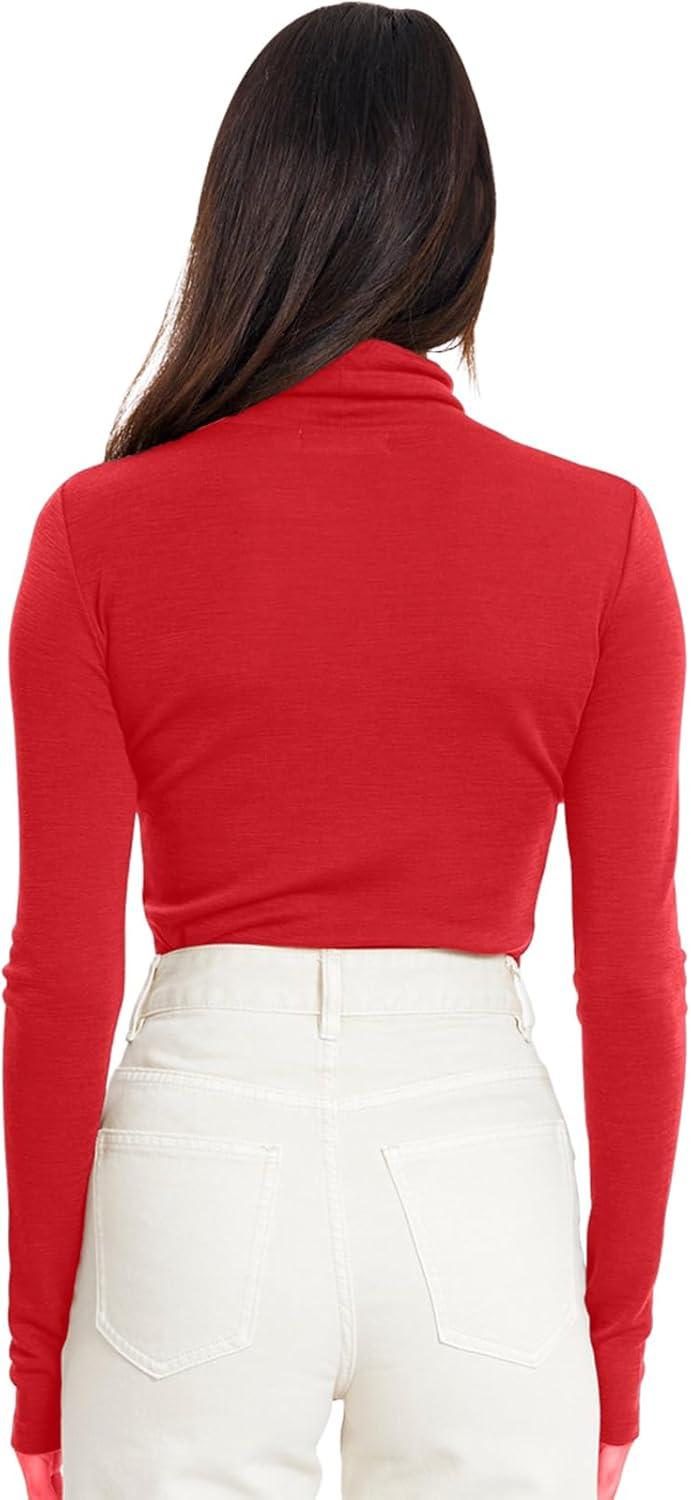 imageTrendy Queen Womens Mock Turtleneck Long Sleeve Shirts Fall Fashion Basic Layering Slim Fit Soft Thermal Underwear TopsRed