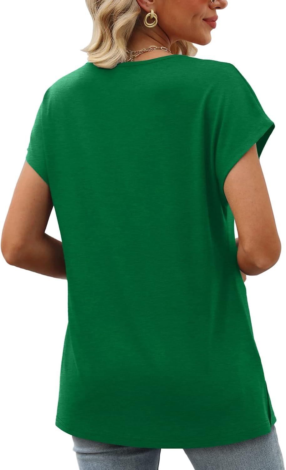 imageWomens Cap Sleeve Summer Tops 2025 Trendy Tank Tops Lace V Neck Loose Fit ShirtsA06green