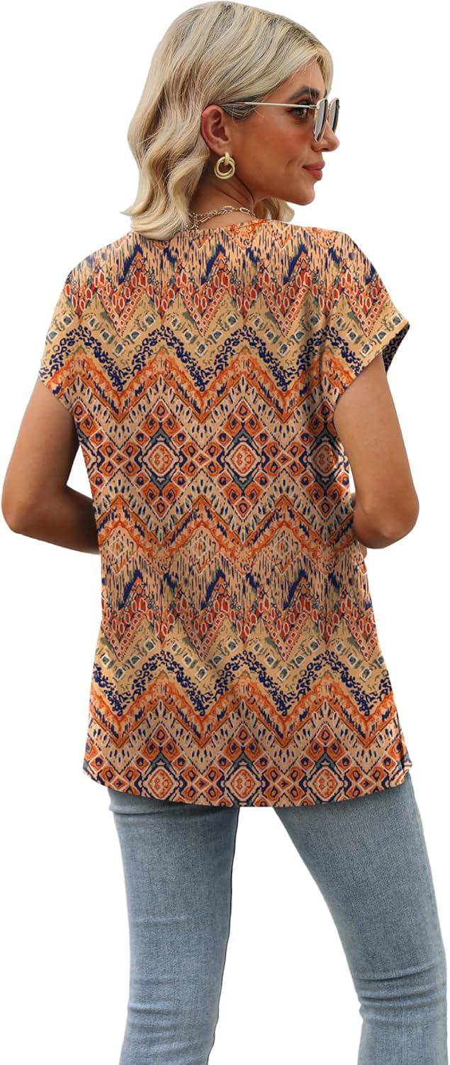 imageWomens Cap Sleeve Summer Tops 2025 Trendy Tank Tops Lace V Neck Loose Fit ShirtsBpattern 07