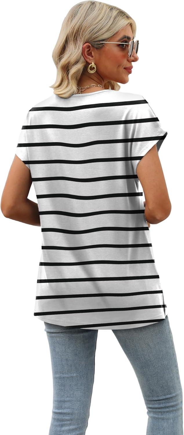 imageWomens Cap Sleeve Summer Tops 2025 Trendy Tank Tops Lace V Neck Loose Fit ShirtsBpattern 10
