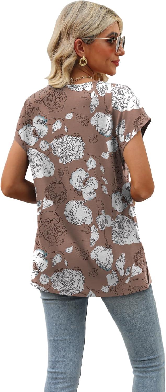 imageWomens Cap Sleeve Summer Tops 2025 Trendy Tank Tops Lace V Neck Loose Fit ShirtsBpattern 11