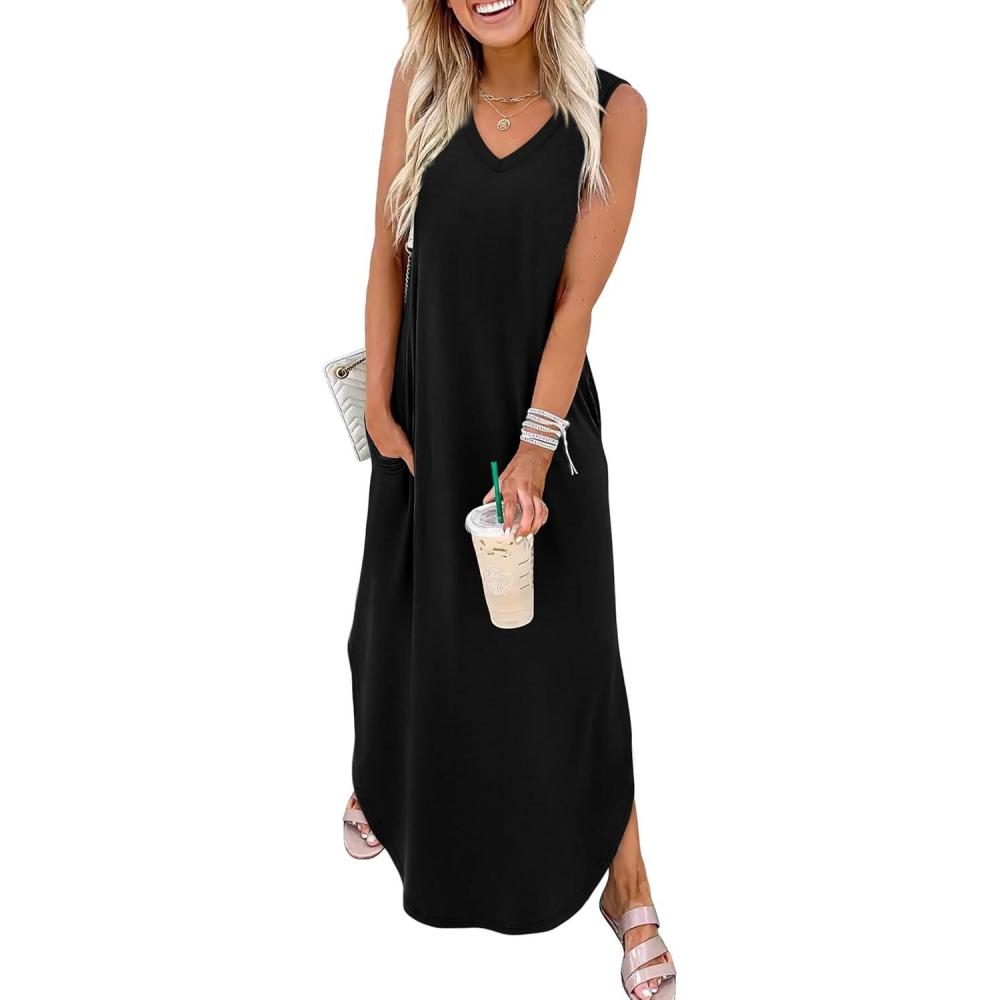 imageSAMPEEL Summer Dresses Maxi Dress Vacation Beach Sundresses 2025 with PocketsBlack