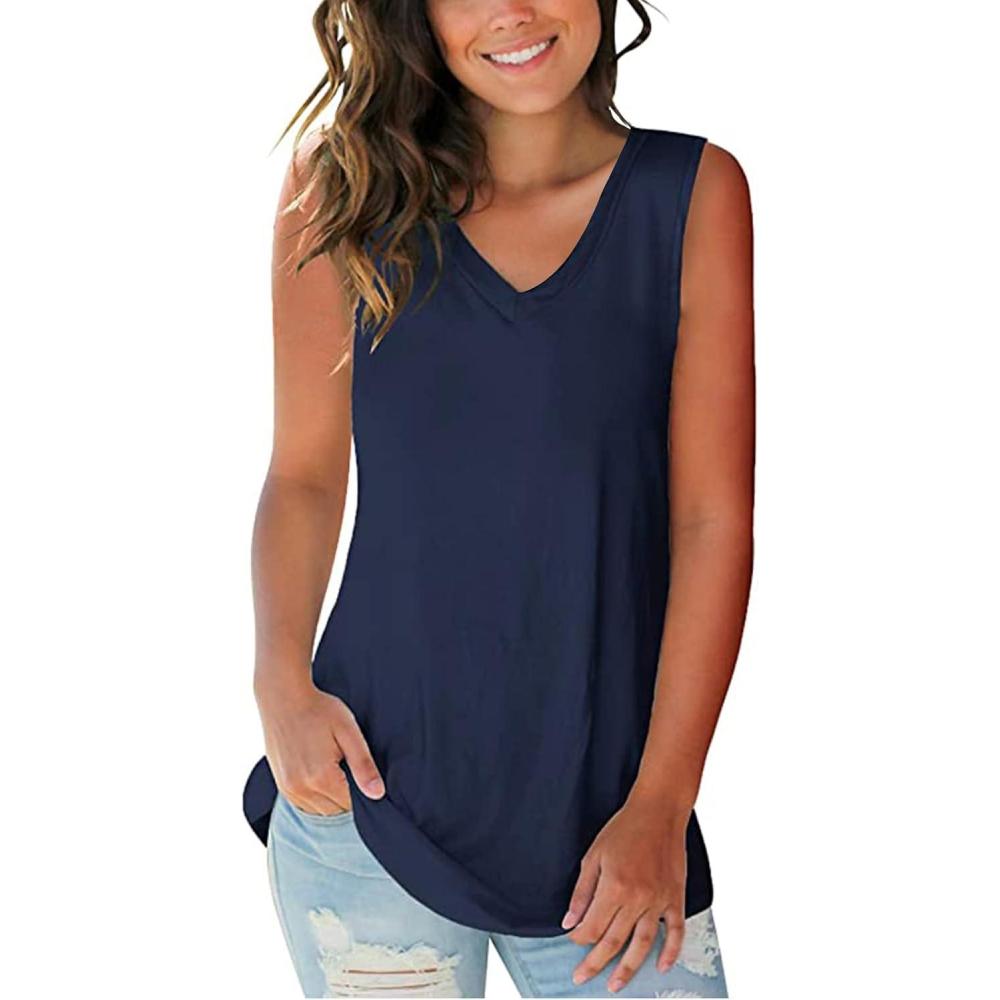imageSAMPEEL Tank Tops for Women Cami Deep V Neck Sleeveless Shirts Womens Tees Casual TeeNavyblue