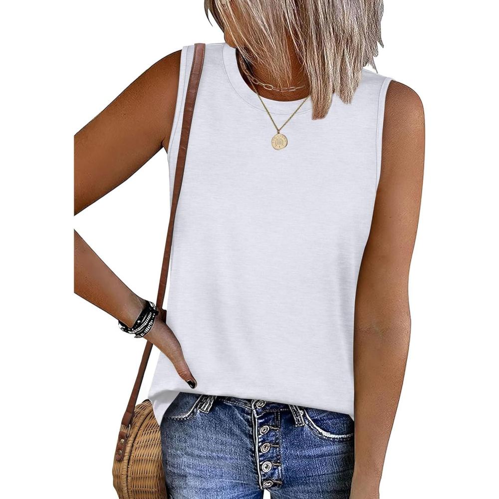 imageSAMPEEL Womens Tank Tops Loose Casual Summer Tops Crew Neck Basic Sleeveless Shirts Trendy 2025Awhite