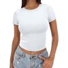 imageSAMPEEL Crop Tops for Women Summer Trendy Tight Tshirts 2024 Slim FitClassical White