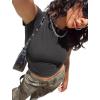imageSAMPEEL Crop Tops for Women Summer Trendy Tight Tshirts 2024 Slim FitDark Grey