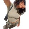 imageSAMPEEL Crop Tops for Women Summer Trendy Tight Tshirts 2024 Slim FitKhaki Coffee