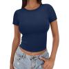imageSAMPEEL Crop Tops for Women Summer Trendy Tight Tshirts 2024 Slim FitNavy Blue