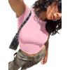 imageSAMPEEL Crop Tops for Women Summer Trendy Tight Tshirts 2024 Slim FitPink