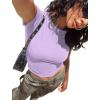 imageSAMPEEL Crop Tops for Women Summer Trendy Tight Tshirts 2024 Slim FitPurple